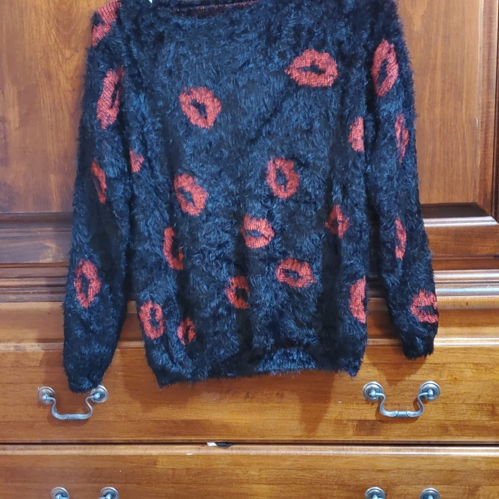 Fuzzy black and red sweater